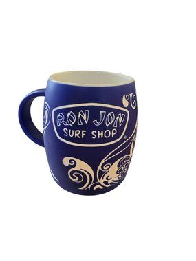 Ron Jon Surf Shop Matte Blue Deep Etch Barrel Coffee Mug 14oz EUC
